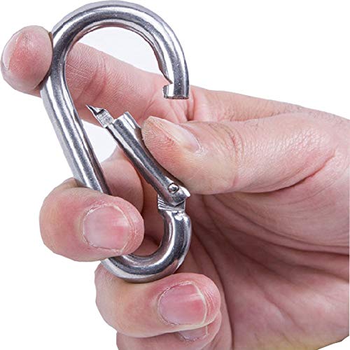 Silver Stainless Steel Carabiner Spring Snap Hook 3.15 Inch Heavy Duty Clips - Set of 4