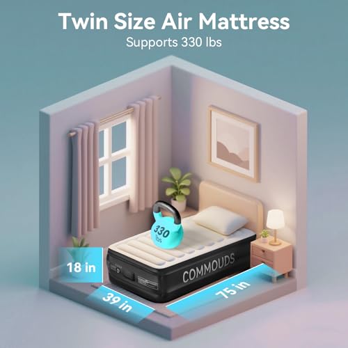 Beige Twin Air Mattress with Rechargeable Pump - 18-Inch Portable Inflatable Bed for Camping & Guest Use