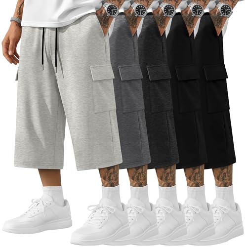 August Alley Men's Cargo Shorts 5-Pack – Black, Gray, White Heather, Large
