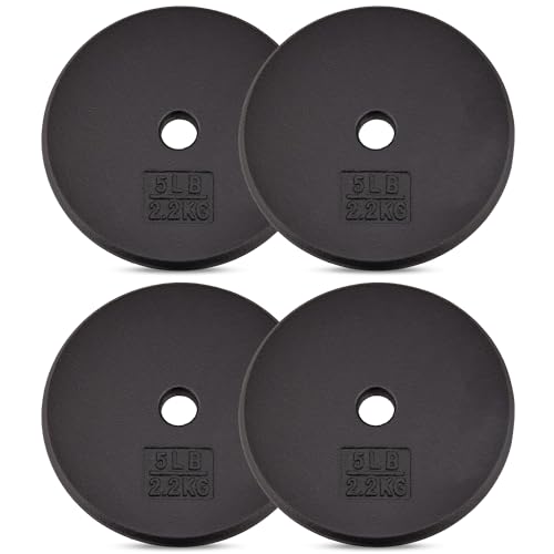 Yes4All Cast Iron Weight Plates for 1-Inch Barbell - Black 4x5LB