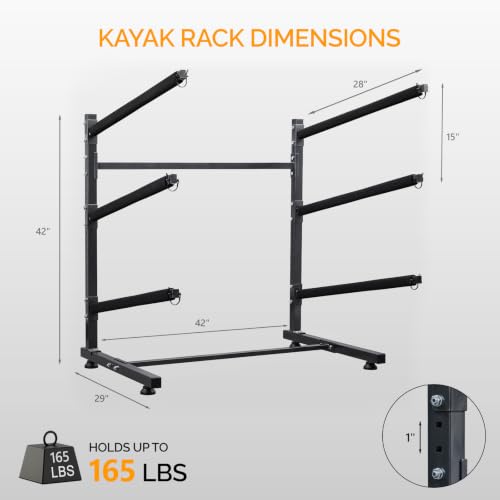 Bonnlo 3-Tier Freestanding Kayak Storage Rack - Heavy Duty Adjustable Boat & Surfboard Stand