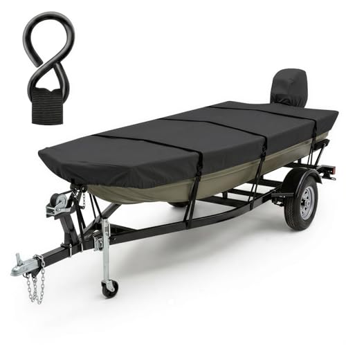 Fapaulen 14ft Boat Cover with Metal Hooks Waterproof Trailerable Cover 70" Beam
