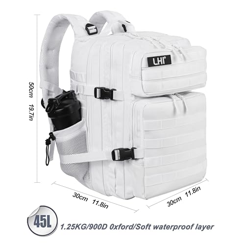 White Military Tactical Backpack 45L Assault Pack with Molle System for Outdoor Camping