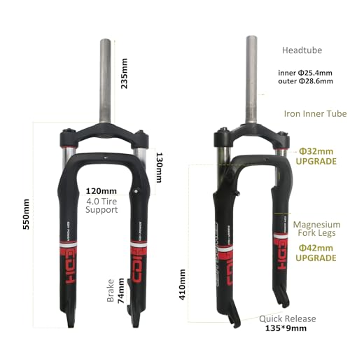 26-Inch Fat Bicycle Suspension Fork with Locking Control and 1-1/8" Headset