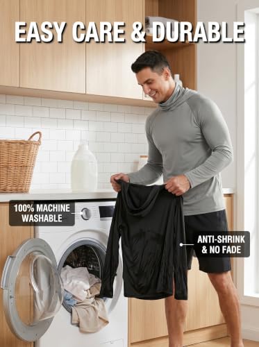 Men's Sun Protection Fishing Hoodie with Face Mask UPF 50+ Long Sleeve Quick Dry - Large Black White Gray Pack of 3