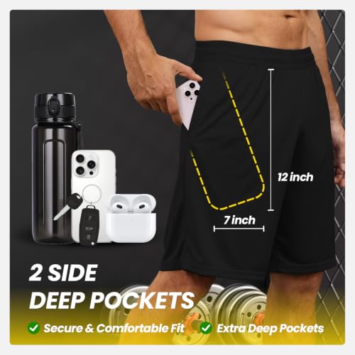 BALENNZ Mens Quick Dry Athletic Shorts with Pockets – Large, Black