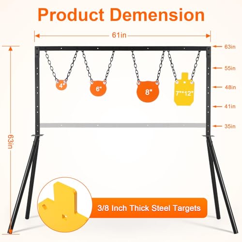 GADFISH Steel Target Stand System - Complete Outdoor Shooting Kit with 3/8 Inch AR500 Targets & Adjustable Height