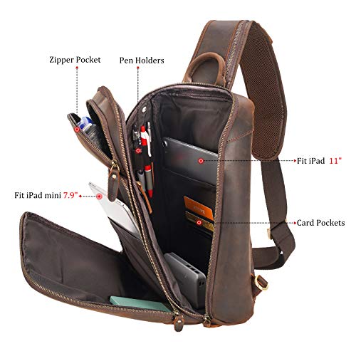 Polare Men's Small Dark Brown Leather Sling Shoulder Bag Travel & Hiking