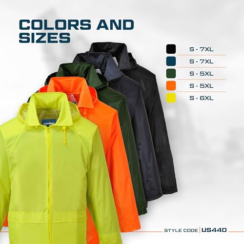 Portwest US440 Classic Waterproof Packable Rain Jacket - Large Black