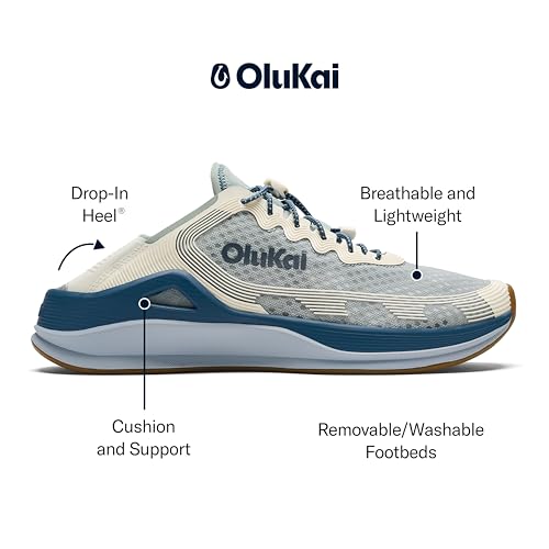 OluKai 'Ahi Men's Water Shoes Blue Pearl/White Sand 10.5 Quick-Drying Marine Sneakers