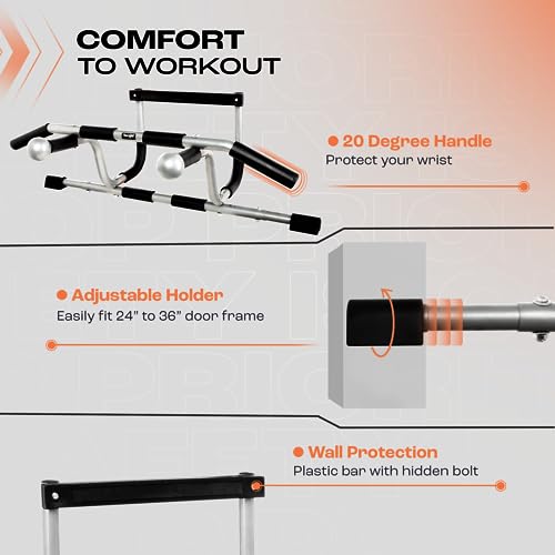 Yes4All Heavy Duty Door Pull Up Bar for Home Gym, Supports 300 lb, Multi-Grip Handles, Fits 24-36 inch Doorways