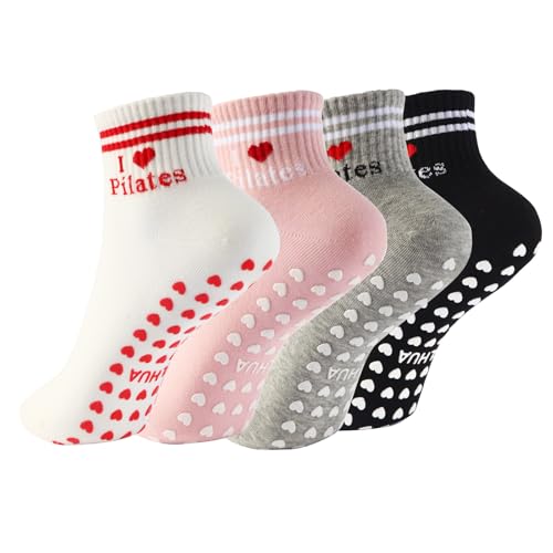 Women Pilates Grip Socks with Anti-Skid Cotton Heart Grip Cuffs - Mother's Day Gift