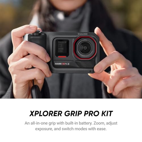Insta360 Ace Pro 2 Action Camera Bundle with Midnight Black Flash Print - 8K Waterproof, Leica Co-Engineered, Dual AI Chip, Low Light, Xplorer Grip Kit