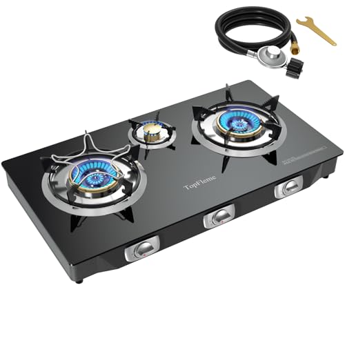 Black 3 Burner Propane Stove - 32,300 BTU Outdoor Gas Cooktop with Auto-Ignition