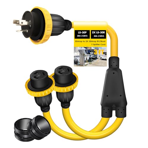 LAZMUMI 30A Marine Shore Power Y Splitter Cord - Dual L5-30R Outlets for Boats & RVs