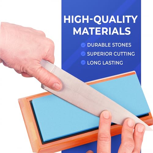 Sharp Pebble 8-inch Whetstone Knife Sharpening Kit with Grits 400/1000/6000 & Flattening Stone