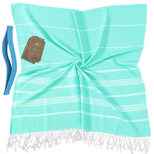 Oversized Quick-Dry Sandproof Turkish Beach Towel with Elastic Band - 72 x 36 Inches Aqua Thinner