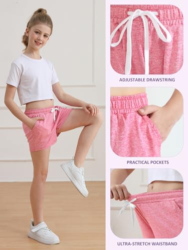 Youth Girls Athletic Shorts with Pockets - Soccer, Running, Yoga & Dance