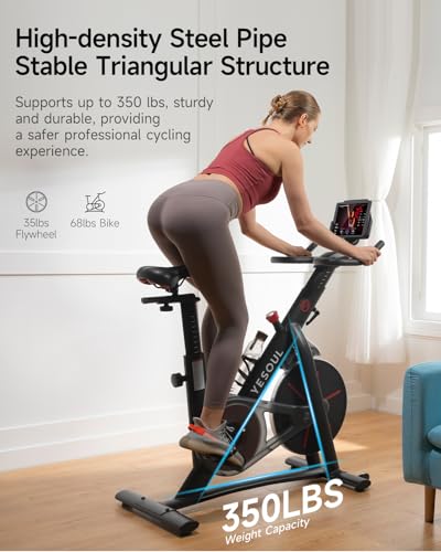 YESOUL Black Magnetic Indoor Exercise Bike with App Training & Adjustable Resistance
