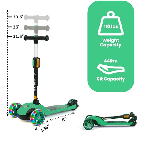 GLAMUP Kids 2-in-1 Folding Scooter Green for Boys & Girls Ages 3-14