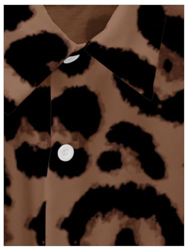 Men's Leopard Print Outfits Set - Button Down Shirt & Drawstring Shorts, Large Multicolor
