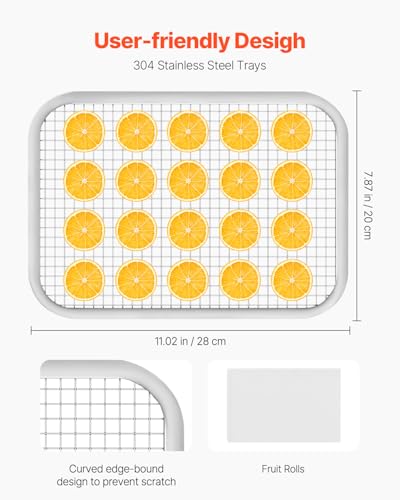 Food Dehydrator Machine with 8 Stainless Steel Trays - 400W Adjustable Temp & Timer