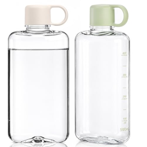 2 Pack Portable Flat Water Bottles 17oz BPA Free Slim Drinking Travel Bottles