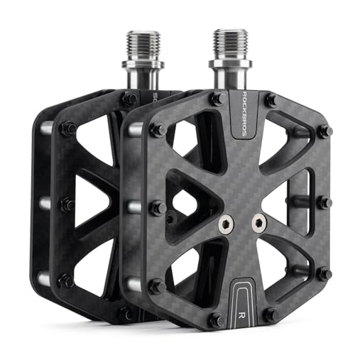 ROCKBROS Large Carbon Fiber MTB Pedals - Lightweight Non-Slip Flat Bicycle Pedals with Sealed Bearings