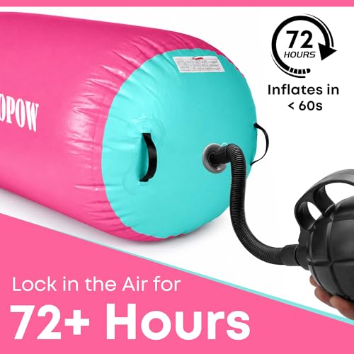 Pink & Green Inflatable Gymnastics Air Barrel Roller with Electric Pump - 3.3Ft Tumbling Back Handspring Trainer for Home & Cheerleading