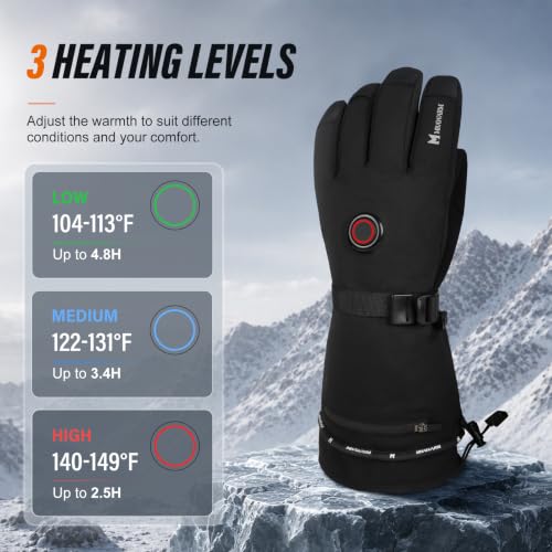 MRAWARM Heated Gloves for Men & Women, Black, Large - Rechargeable Winter Gloves with Touchscreen & Water-Resistant Features