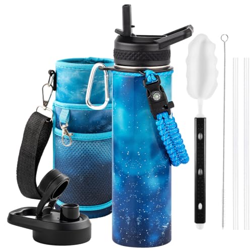 Insulated 20 oz Stainless Steel Water Bottle with Leak-Proof Lid & Paracord Handle