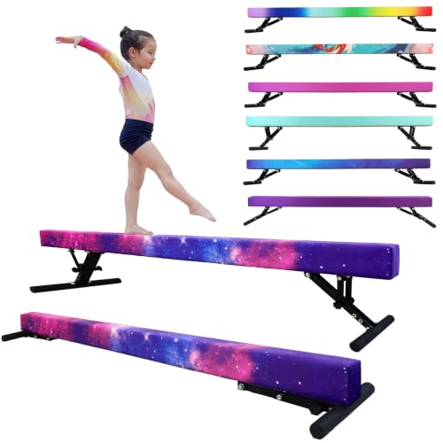 Kids Adjustable 8FT Gymnastics Balance Beam with Suede Surface & 3 Heights - Variation: Magic Star / 7"-17"