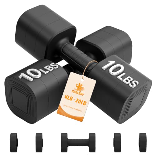 Ragebby Adjustable Dumbbell Set 20LB (10LB Pair) Black for Home Workout