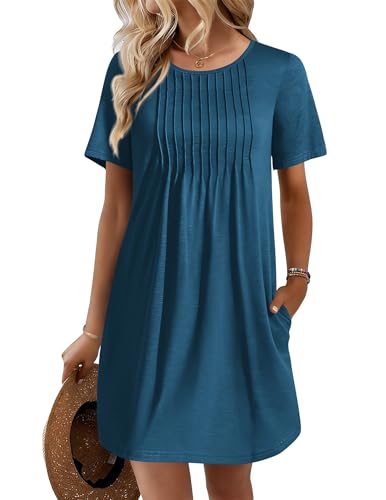 Ekouaer Women's Swimsuit Coverup T-Shirt Dress with Pockets - Grey Blue, Large