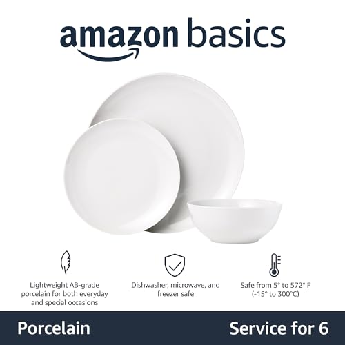 18-Piece White Porcelain Dinnerware Set for 6 - Microwave & Dishwasher Safe
