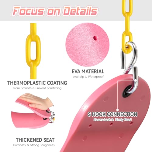 Pink Heavy Duty Kids Swing Seat with 66-Inch Chains & Safety Hooks