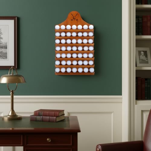 Golf Ball Display Case Wall Mount Wooden Holder for 49 Balls - Light Brown