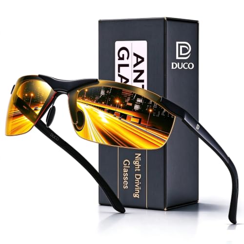 DUCO Night Vision Glasses for Men - Anti-Glare Night Driving, Black Frame 1-8125Y