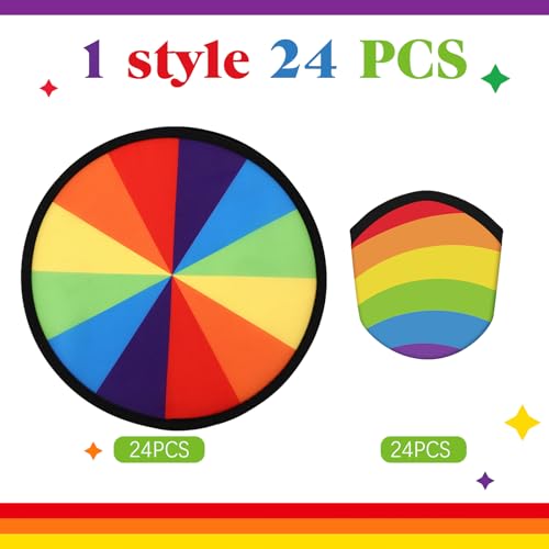 Rainbow Color Foldable Flying Disc Handheld Fan with Bag - 24 Pack