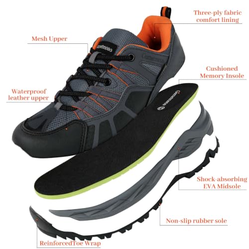 Men's Outdoor Hiking Trekking Shoes - Gray and Orange, Size 11.5