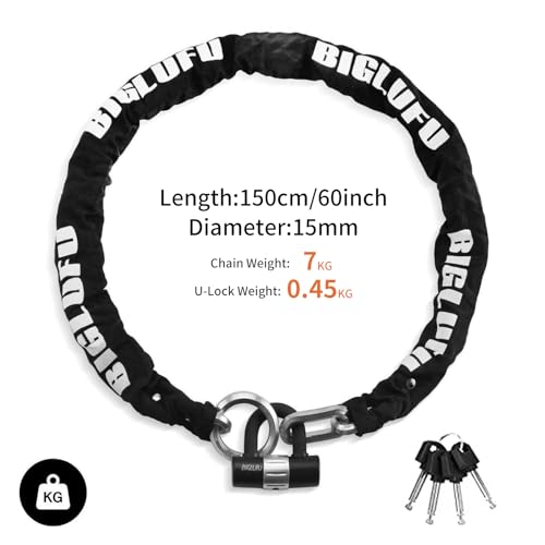 BIGLUFU 5ft Heavy Duty Motorcycle Chain Lock with U Lock and Keys - Silver