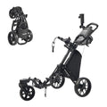 FLAGTAG Black 3-Wheel Golf Push Cart with Foldable Design & Swivel Front Wheel