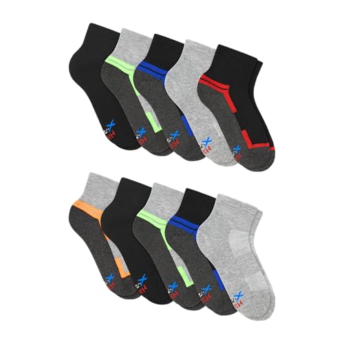 Hanes Boys' Moves Ankle Socks Large Gray/Black 10-Pack - Breathable Moisture-Wicking Performance