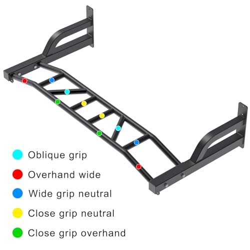 SELEWARE 48" Heavy Duty Wall Mount Pull Up Bar with Hangers - Black Variant B