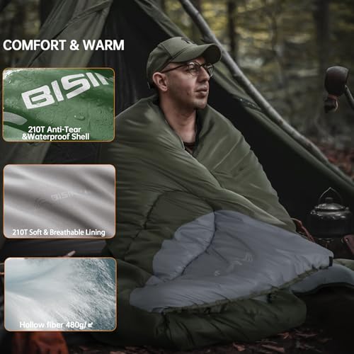 Winter Sleeping Bag for Adults with Pillow - 0°C, Green, 2.3kg Zipper