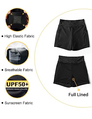 Tournesol Women's 4-Inch High Waisted Swim Shorts with Pockets - XX-Large Black