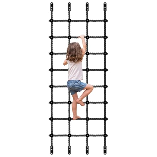 Kids Outdoor Climbing Cargo Net 30x139 Inches No-Knot Nylon Playground Net - Black