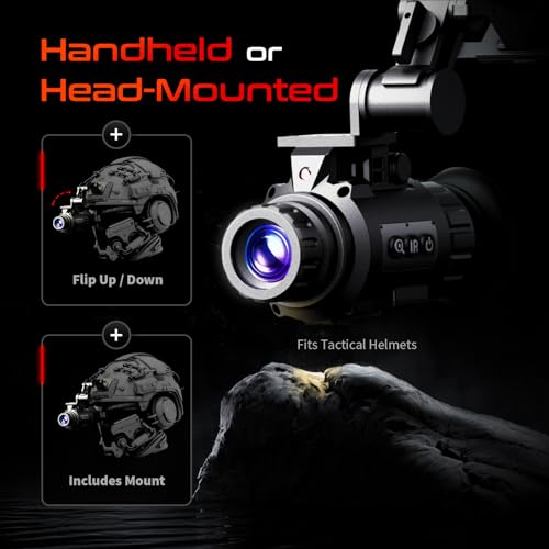 2K Night Vision Monocular - Digital Infrared Goggles with 4 Color Modes, Helmet Mountable, 60Hz Refresh, 940nm IR, 0.0001 Lux Sensor
