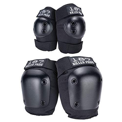 187 Killer Pads Knee and Elbow Pad Set, Black, Small/Medium, Protective Gear for Skateboarding & Sports