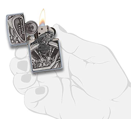Zippo Harley-Davidson Windproof Chrome Pocket Lighter with Flag Emblem